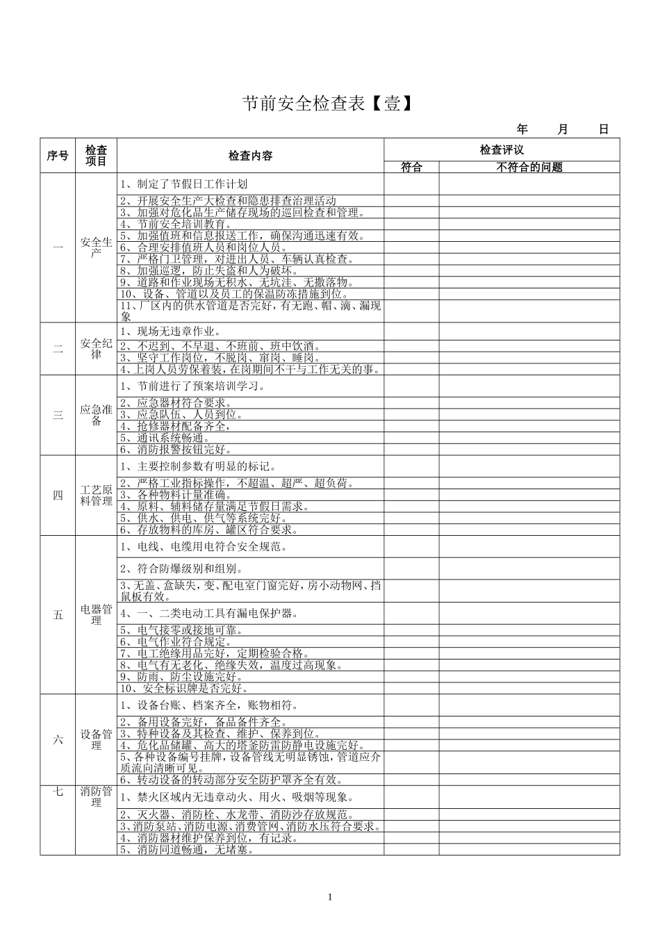 10套节前安全检查表汇编.doc_第1页
