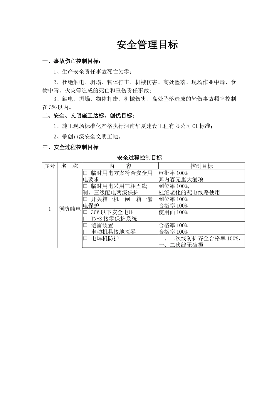 安全管理目标（项目）.docx_第1页