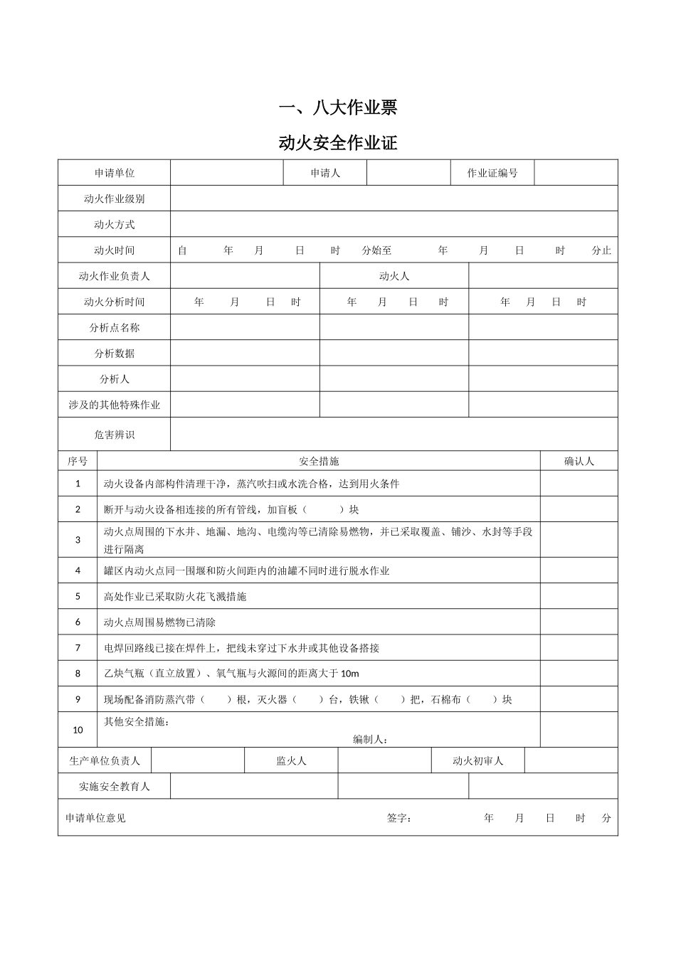 【模板】八大高危作业票、风险分析.docx_第1页