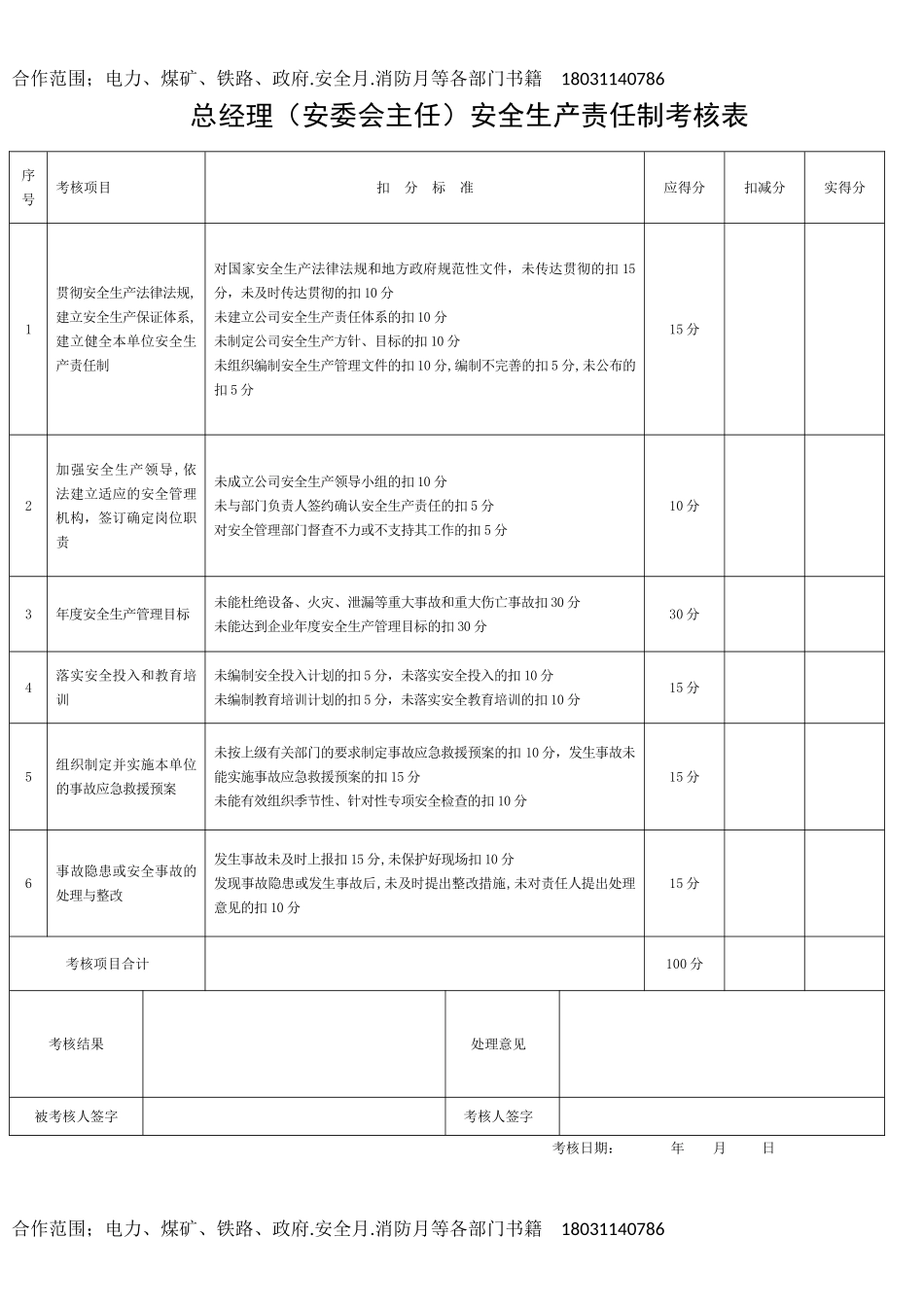 （3）公司各级安全生产责任制考核表(全套).doc_第1页