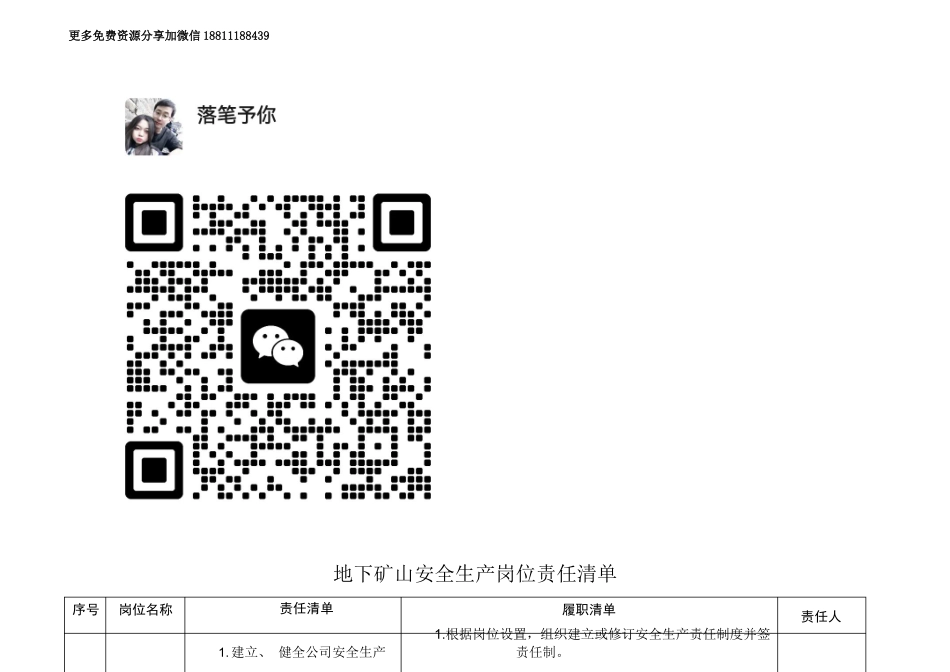 地下矿山安全生产岗位责任清单.docx_第1页