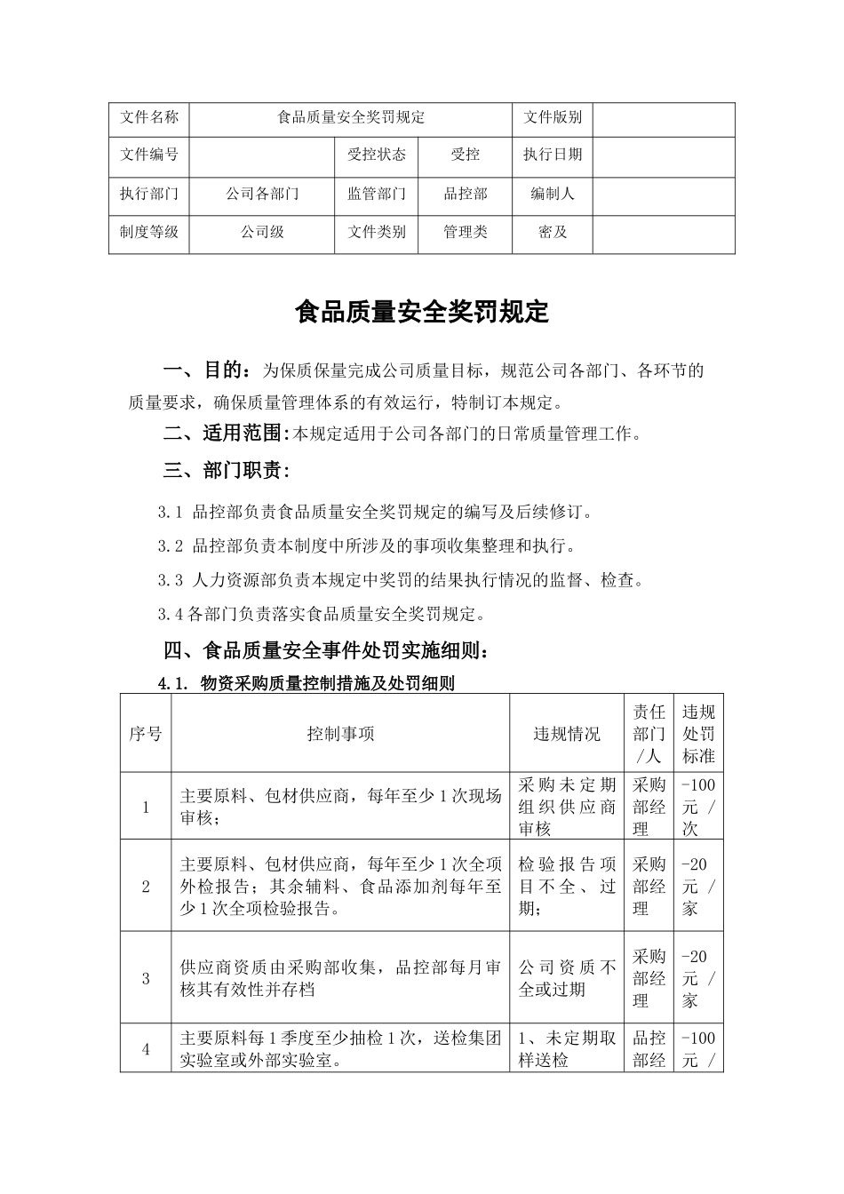 食品质量安全奖罚规定.docx_第1页