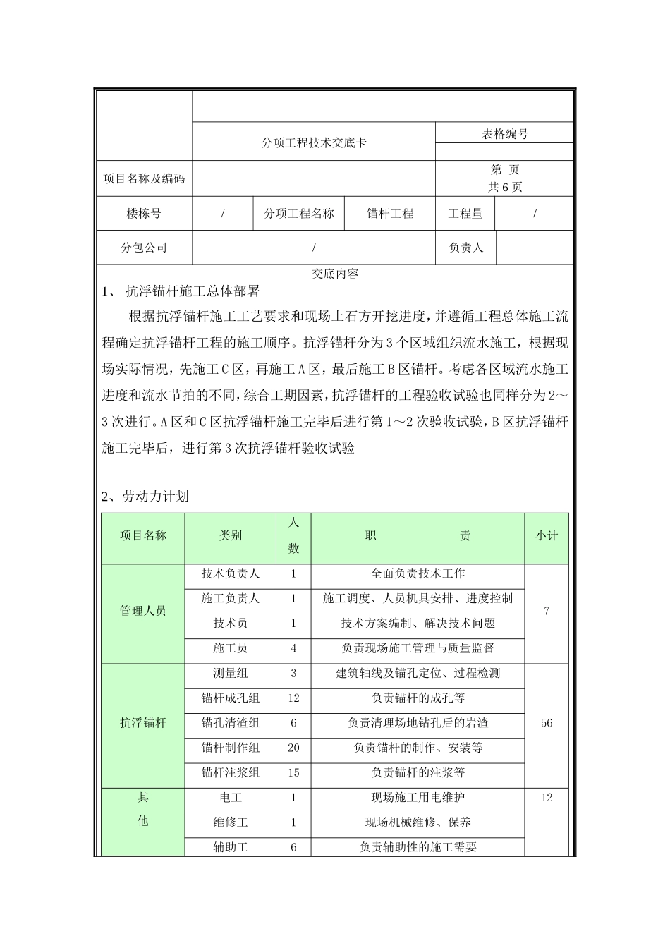锚杆工程技术交底.doc_第1页