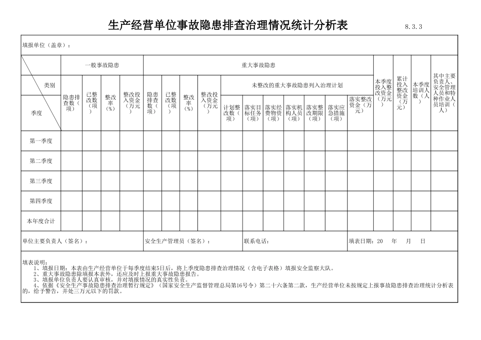 【统计表】隐患排查治理统计表（留空表）.xls_第1页