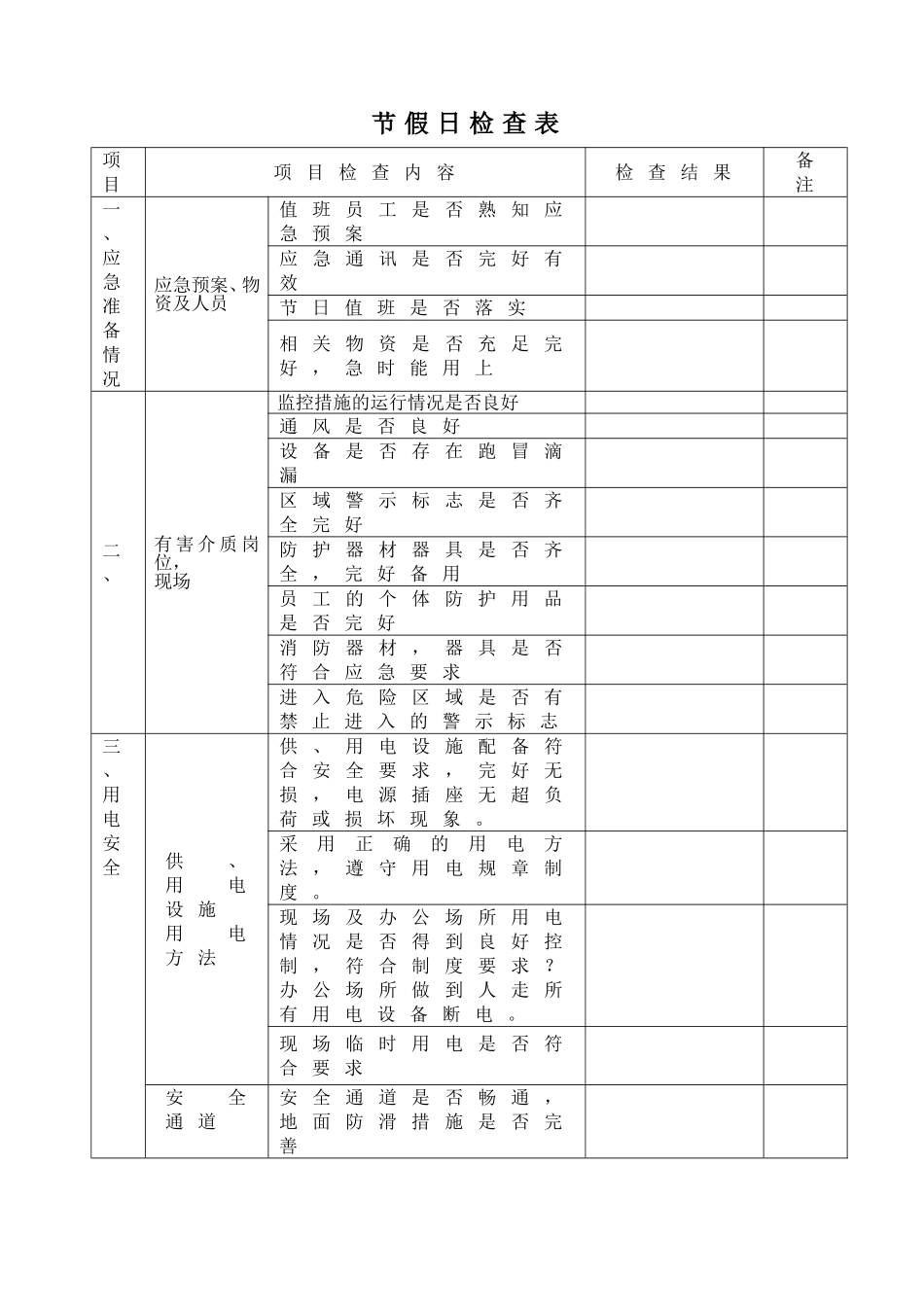 节假日检查表模板.doc_第1页
