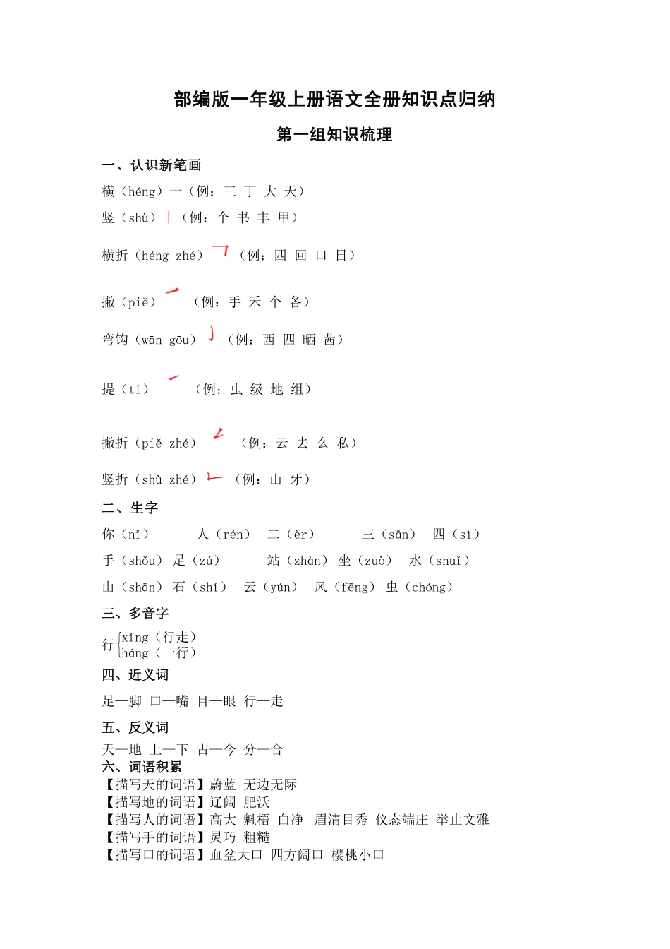 有答案-人教部编版一年级语文上册部编知识点归纳.pdf_第1页