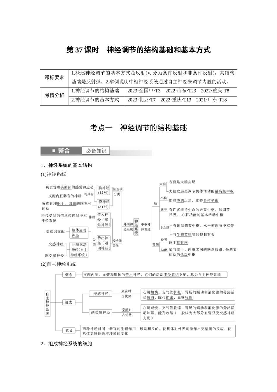 2026创新设计高考总复习生物（人教版）-第八单元　第37课时　神经调节的结构基础和基本方式.docx_第1页