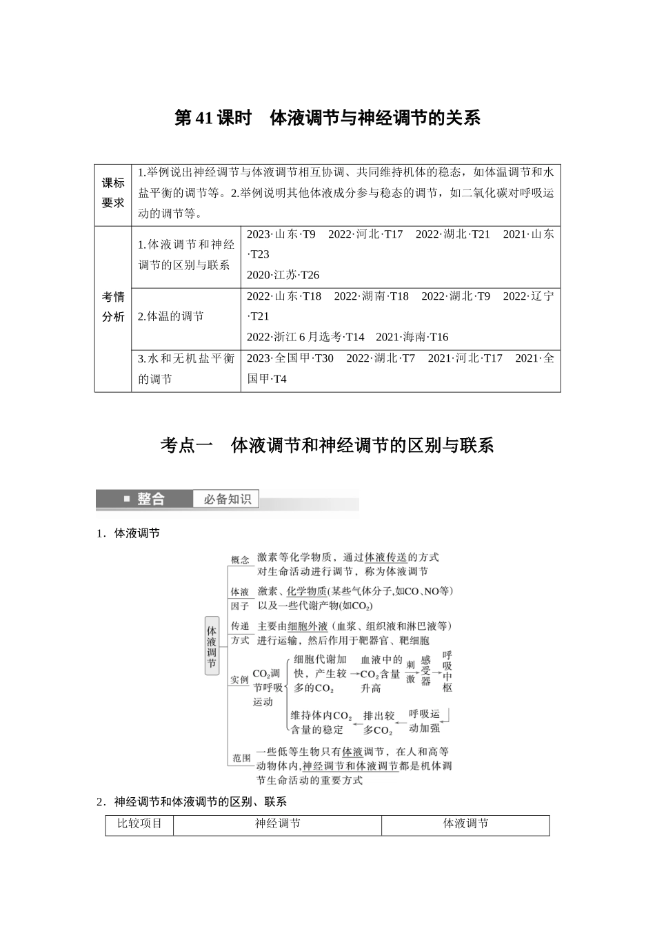 2026创新设计高考总复习生物（人教版）-第八单元　第41课时　体液调节与神经调节的关系.docx_第1页
