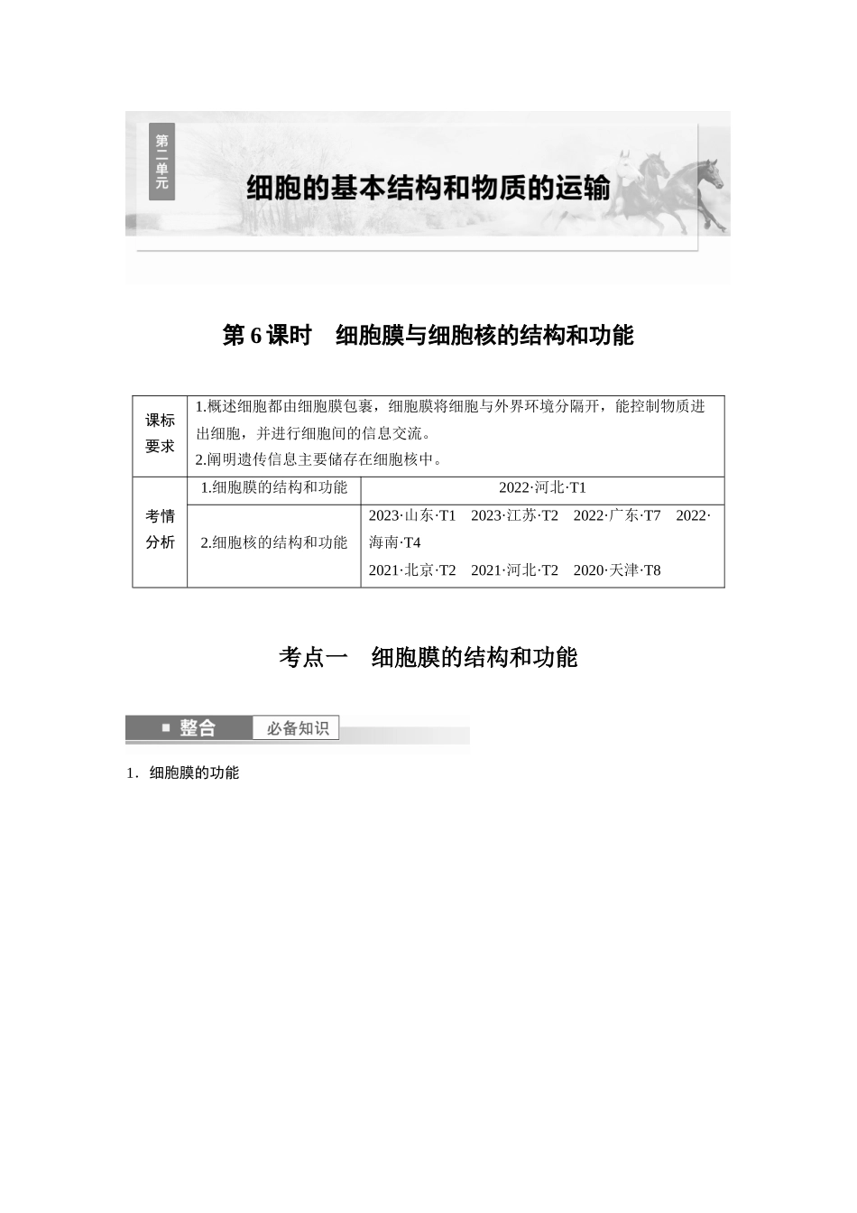 2026创新设计高考总复习生物（人教版）-第二单元　第6课时　细胞膜与细胞核的结构和功能.docx_第1页