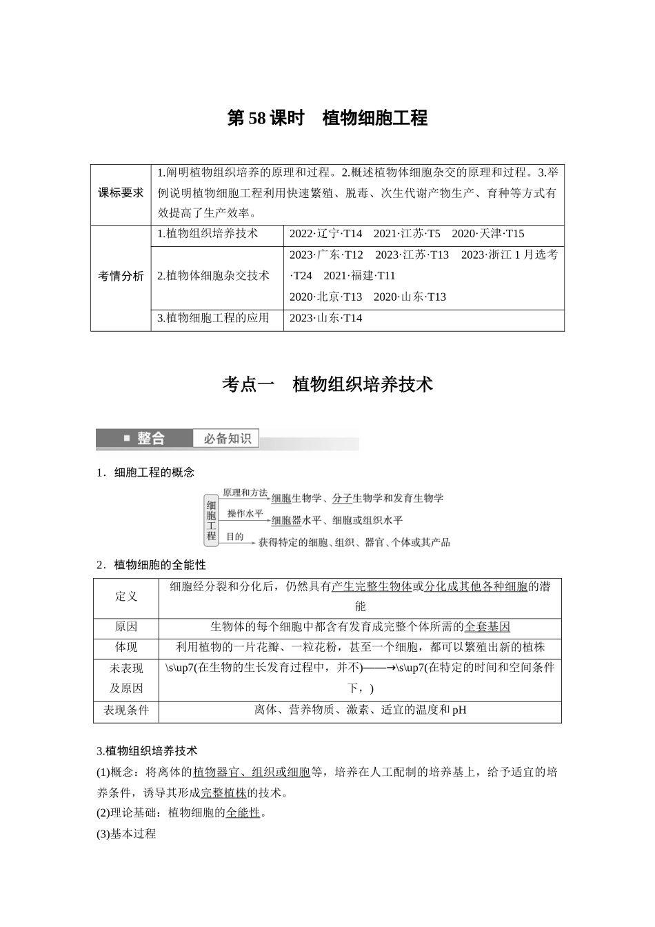 2026创新设计高考总复习生物（人教版）-第十单元　第58课时　植物细胞工程.docx_第1页