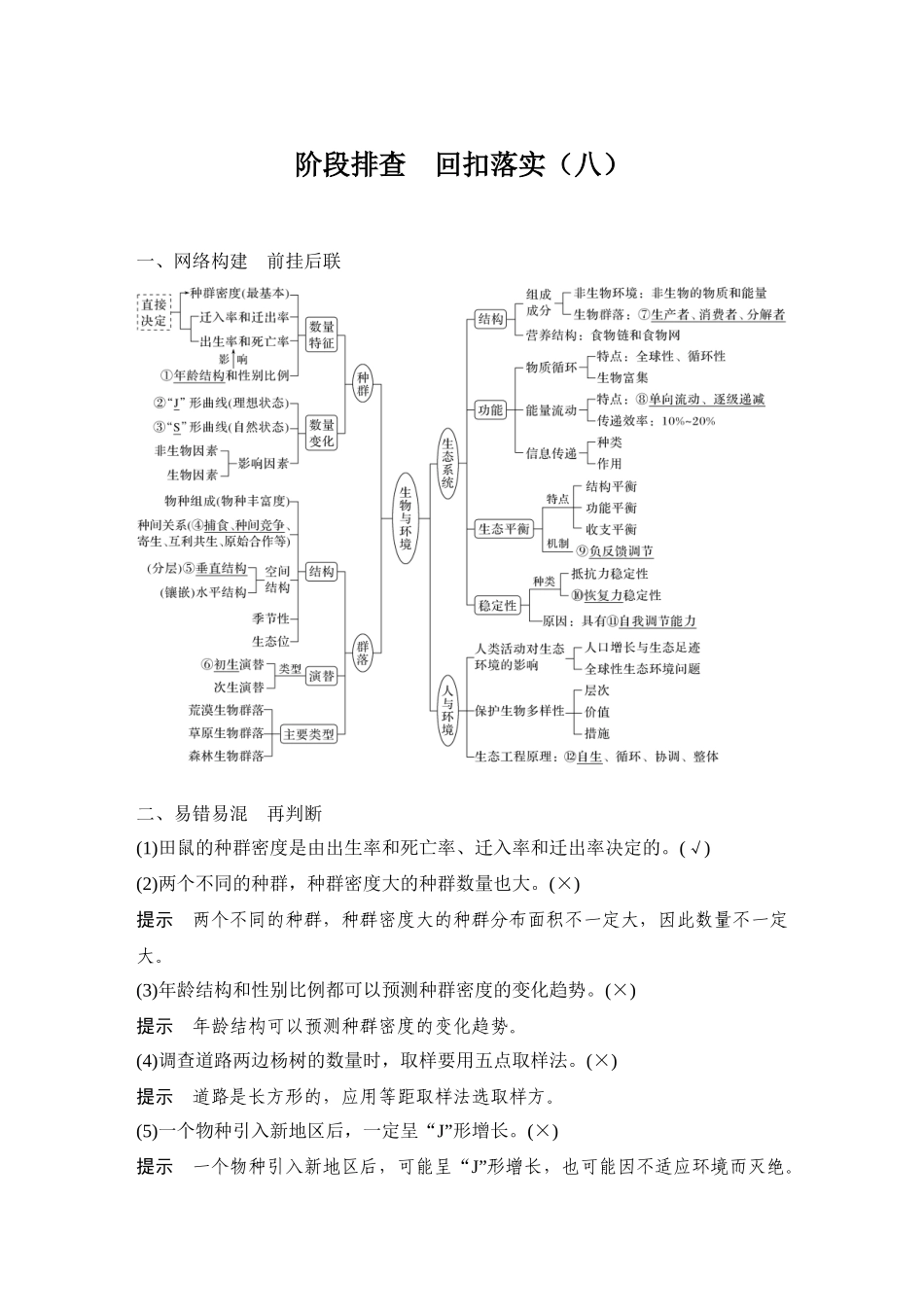 2026创新设计高考总复习生物（人教版）教师用-阶段排查  回扣落实(八).docx_第1页