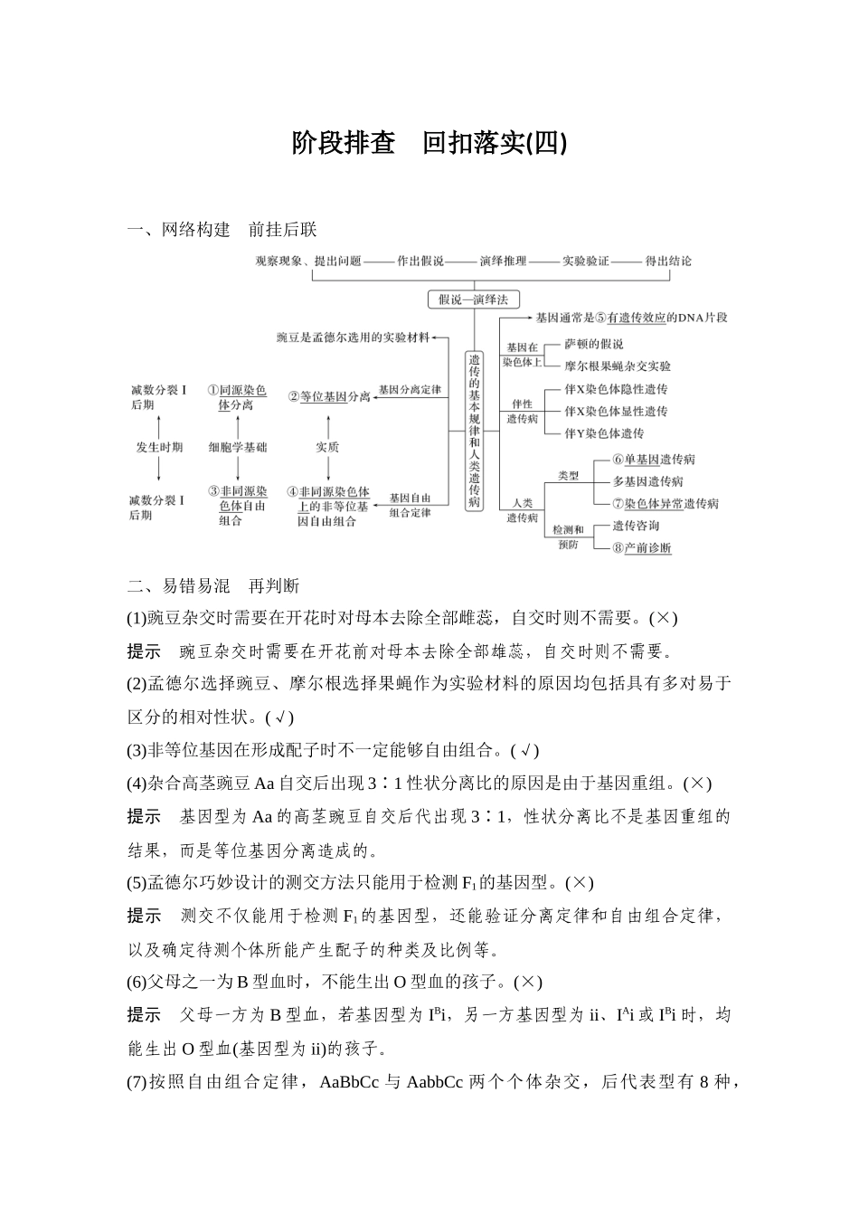 2026创新设计高考总复习生物（人教版）教师用-阶段排查  回扣落实(四).docx_第1页