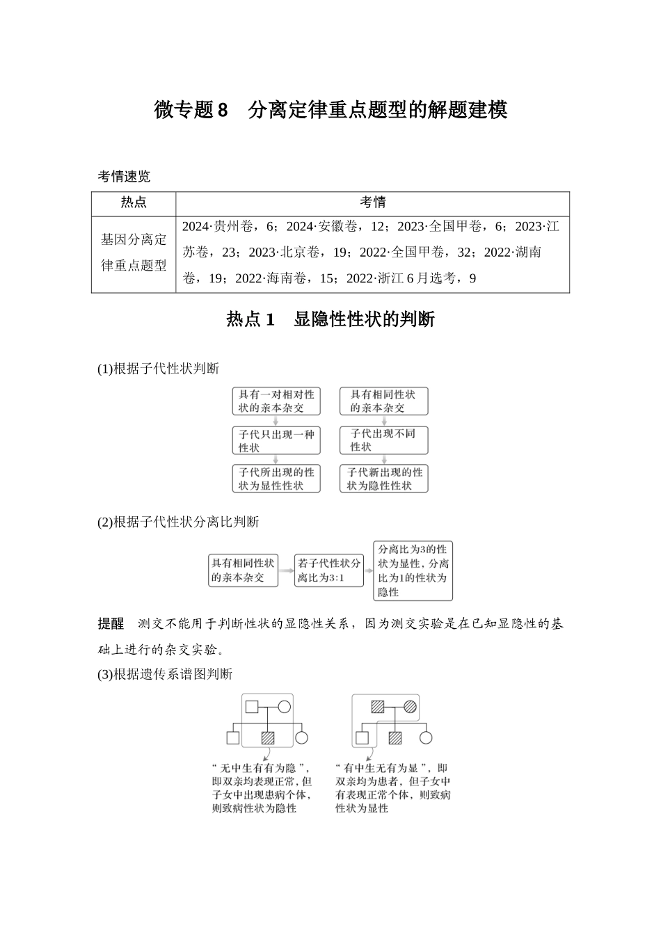 2026创新设计高考总复习生物（人教版）教师用-微专题8  分离定律重点题型的解题建模.docx_第1页