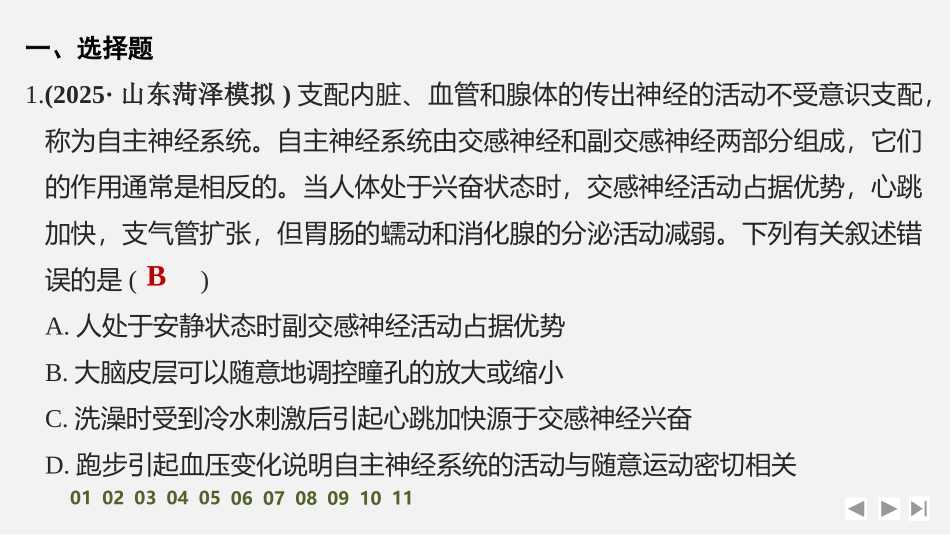 2026创新设计高考总复习生物（人教版）强化练习-限时练30　神经调节的结构基础和基本方式.pptx_第2页