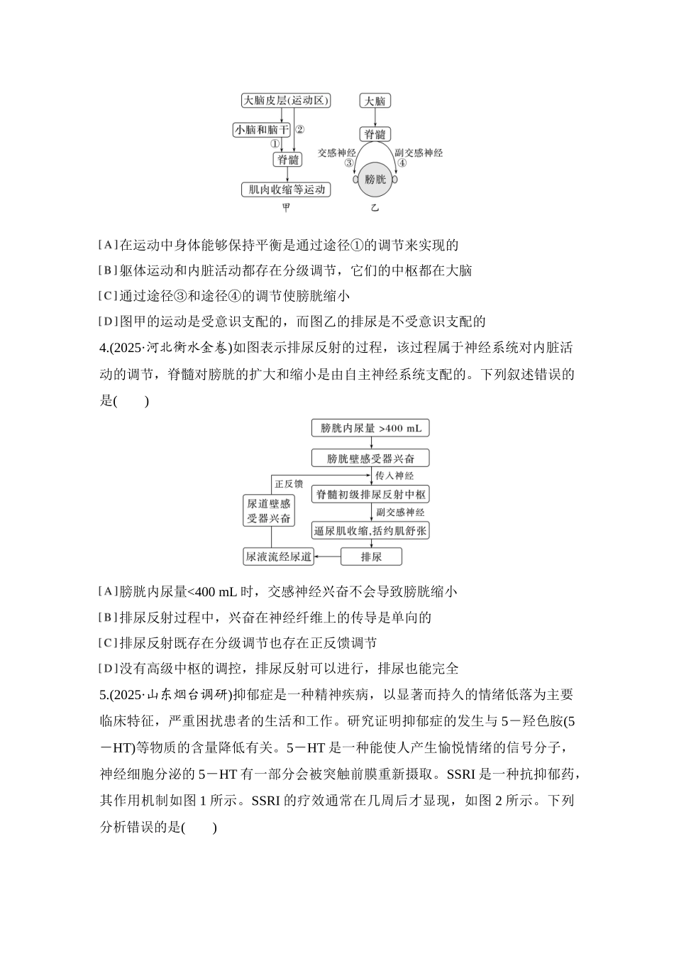 2026创新设计高考总复习生物（人教版）强化练习-限时练32  神经系统的分级调节及人脑的高级功能.docx_第2页