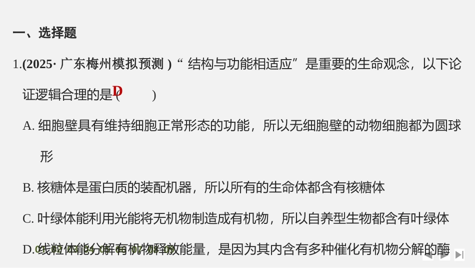 2026创新设计高考总复习生物（人教版）强化练习-专题练2　结构与功能观、蛋白质的分选与囊泡运输.pptx_第2页
