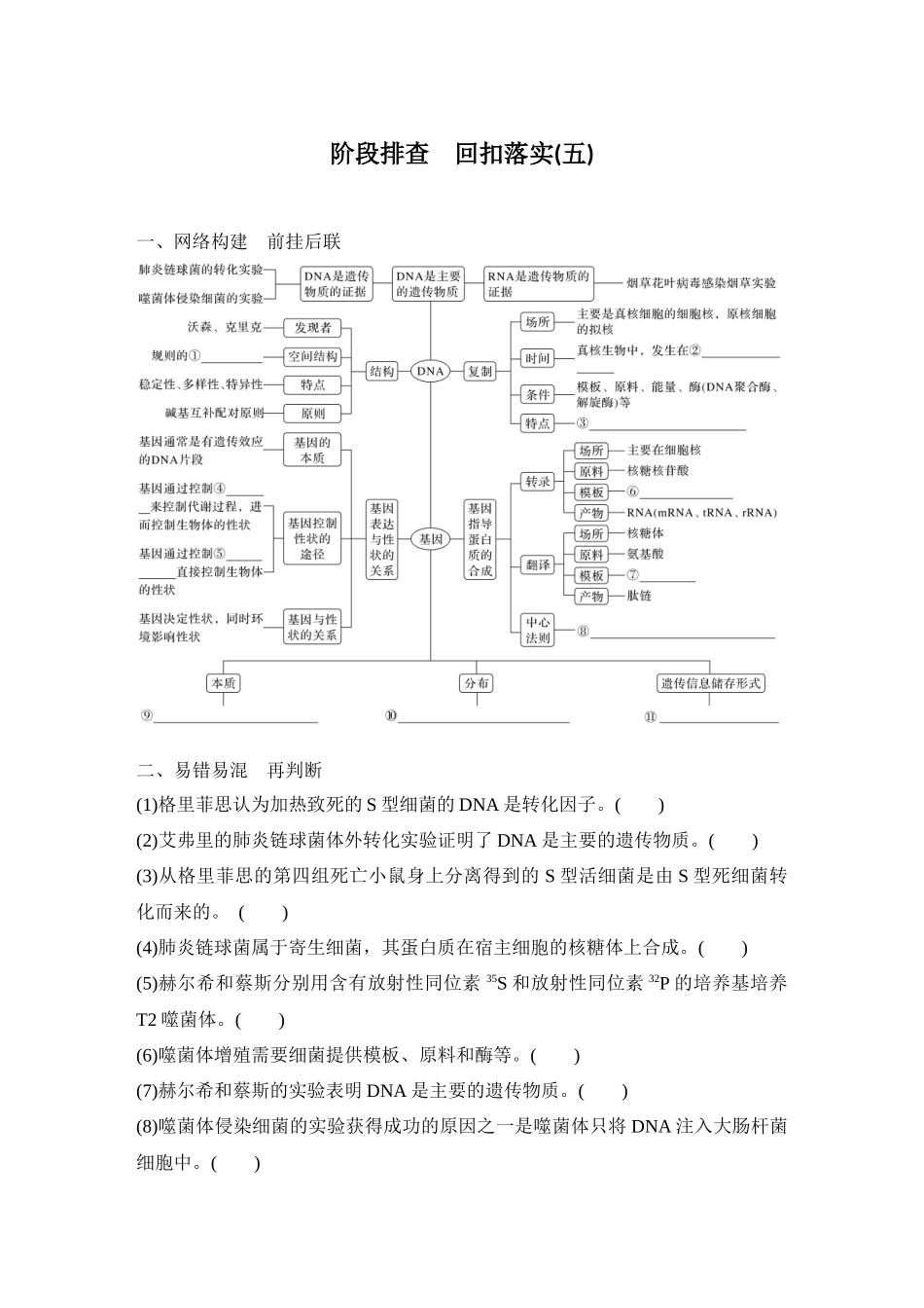 2026创新设计高考总复习生物（人教版）学生用-阶段排查  回扣落实(五).docx_第1页