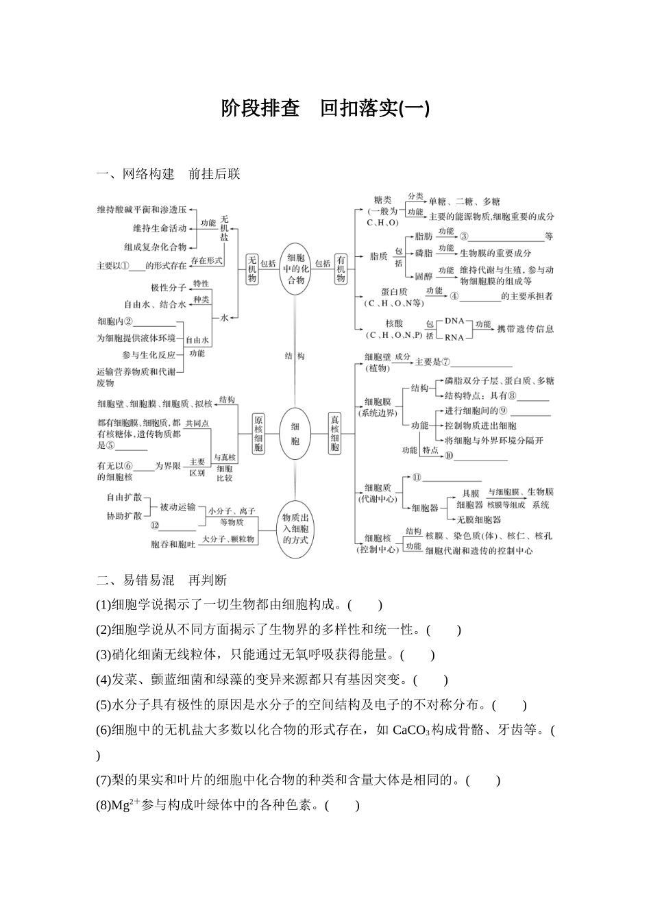 2026创新设计高考总复习生物（人教版）学生用-阶段排查  回扣落实(一).docx_第1页