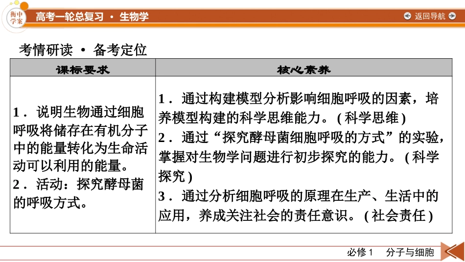 2026年衡中学案高考一轮总复习生物-必修1　第3单元　第3讲　细胞呼吸的影响因素、探究酵母菌细胞呼吸的方式.pptx_第3页