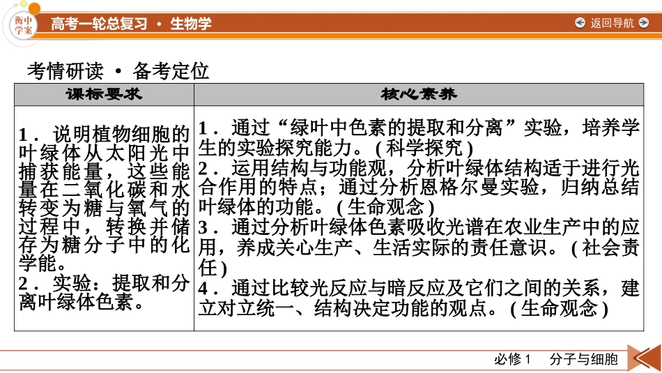 2026年衡中学案高考一轮总复习生物-必修1　第3单元　第4讲　捕获光能的色素和结构、光合作用的原理.pptx_第3页