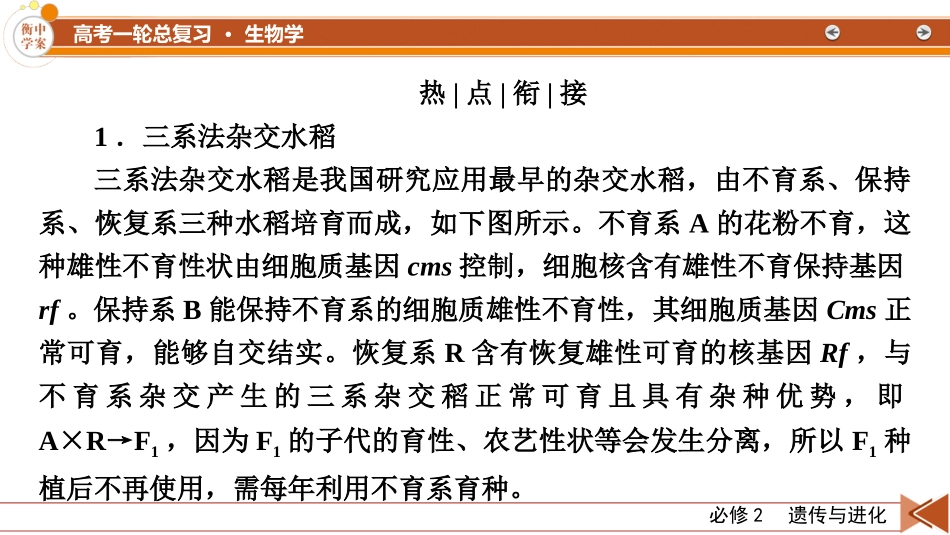 2026年衡中学案高考一轮总复习生物-必修2　热点拓展3　雄性不育与三系法、两系法杂交育种.pptx_第2页
