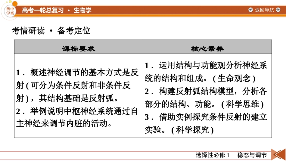 2026年衡中学案高考一轮总复习生物-选择性必修1　第8单元　第2讲　神经调节的结构基础和基本方式.pptx_第3页