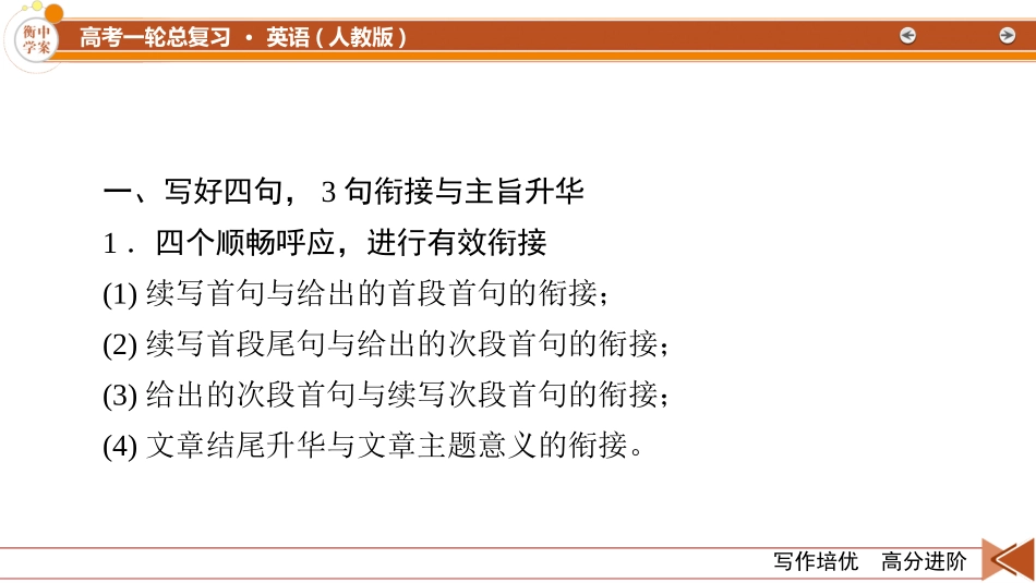 2026年衡中学案高考一轮总复习英语（人教版）-写作培优　高分进阶　第2部分　第4讲　续写衔接、点题.pptx_第3页