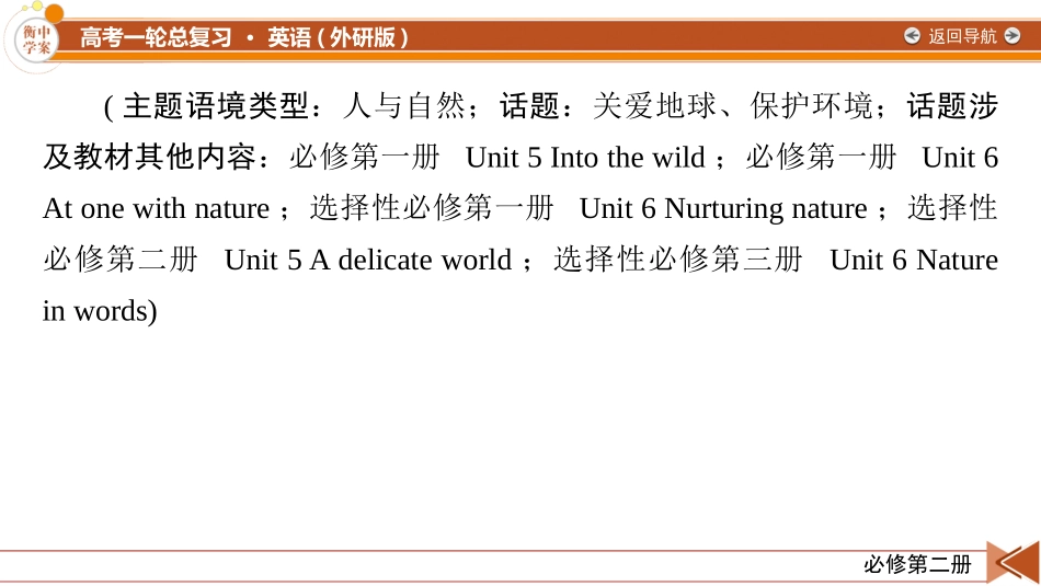 2026年衡中学案高考一轮总复习英语（外研版）-必修第二册  Unit 6　Earth first.pptx_第2页