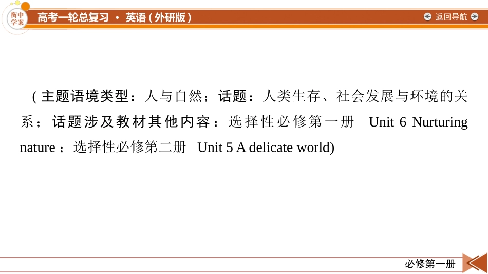 2026年衡中学案高考一轮总复习英语（外研版）-必修第一册　Unit 6　At one with nature.pptx_第2页
