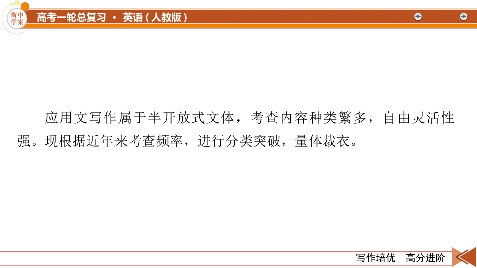 2026年衡中学案高考一轮总复习英语（外研版）-写作培优　高分进阶　第1部分　第2讲　应用文写作实战操作.pptx_第3页