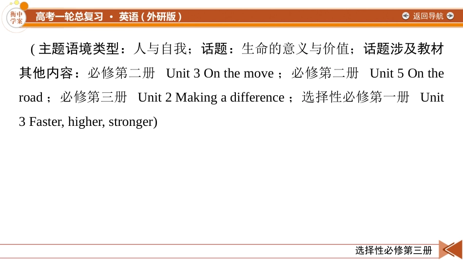 2026年衡中学案高考一轮总复习英语（外研版）-选择性必修第三册 Unit 2 A life&#39;s work.pptx_第2页