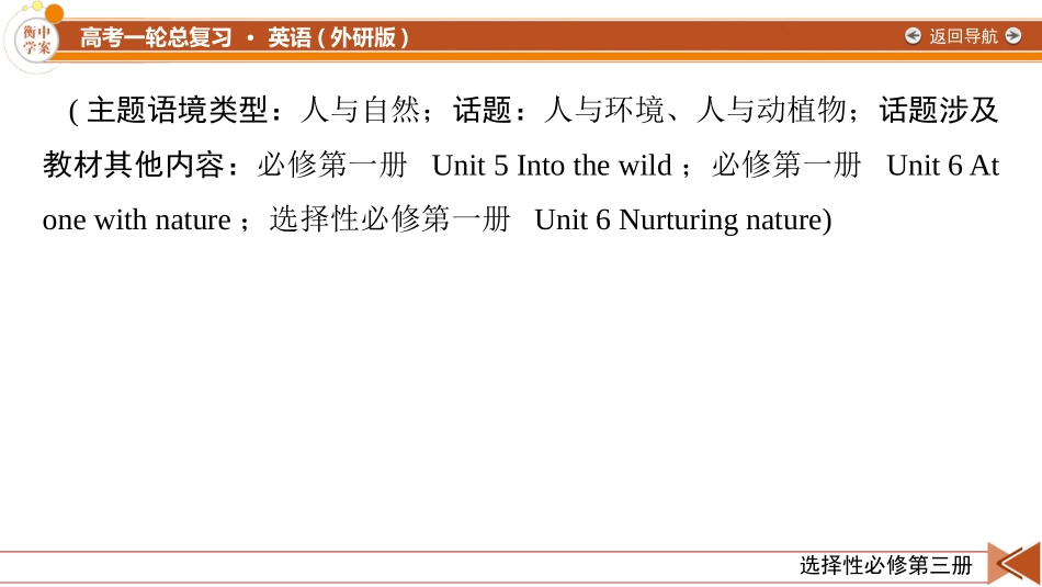 2026年衡中学案高考一轮总复习英语（外研版）-选择性必修第三册Unit 5    Learning from nature.pptx_第2页