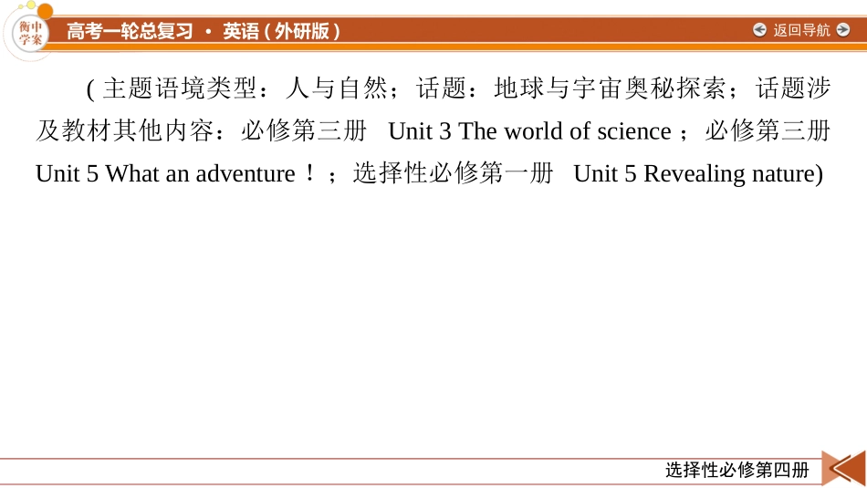 2026年衡中学案高考一轮总复习英语（外研版）-选择性必修第四册  Unit 5  Into the unknown & Unit 6 Space and beyond.pptx_第2页