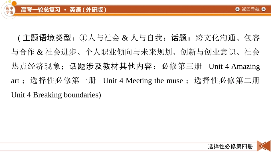 2026年衡中学案高考一轮总复习英语（外研版）-选择性必修第四册 Unit 3  The world meeets China & Unit4 Everyday economics.pptx_第2页