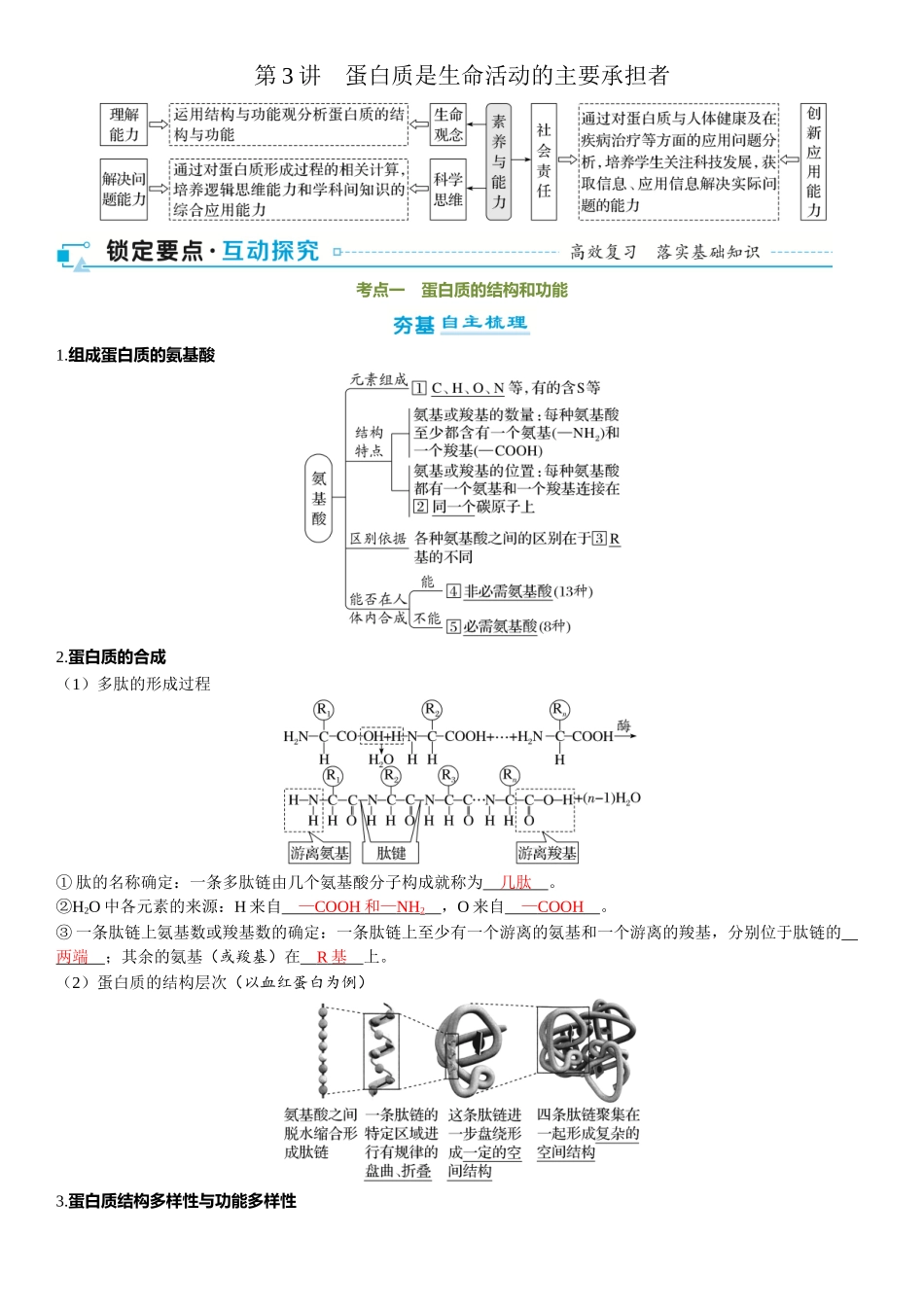 2026年三维设计一轮高中总复习生物-第3讲　蛋白质是生命活动的主要承担者.docx_第1页