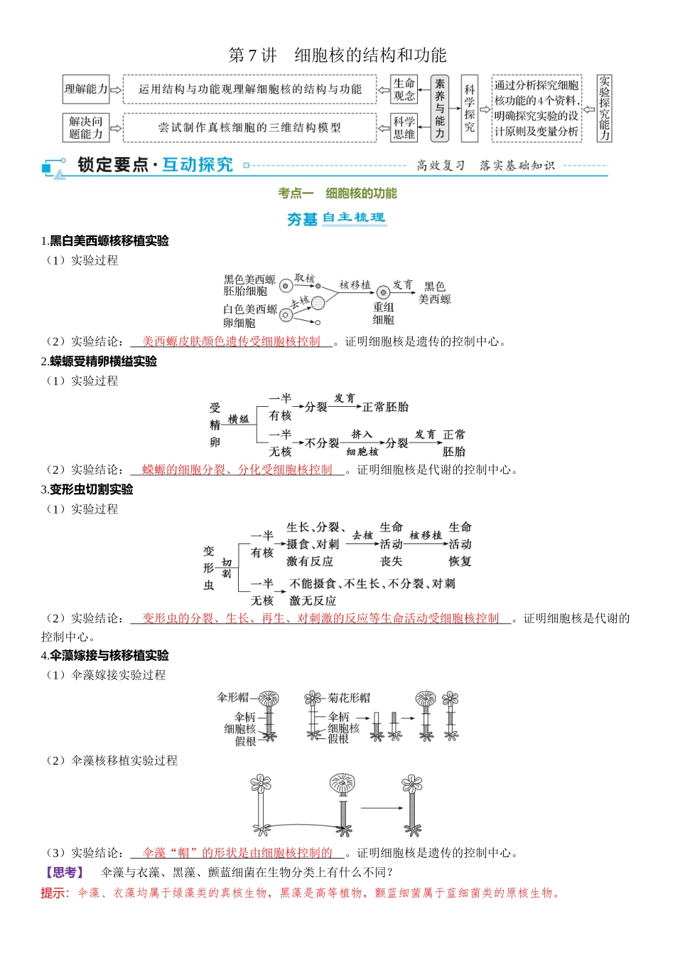 2026年三维设计一轮高中总复习生物-第7讲　细胞核的结构和功能.docx_第1页
