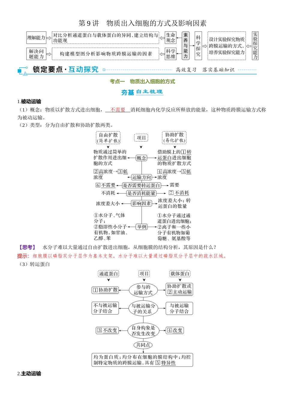 2026年三维设计一轮高中总复习生物-第9讲　物质出入细胞的方式及影响因素.docx_第1页