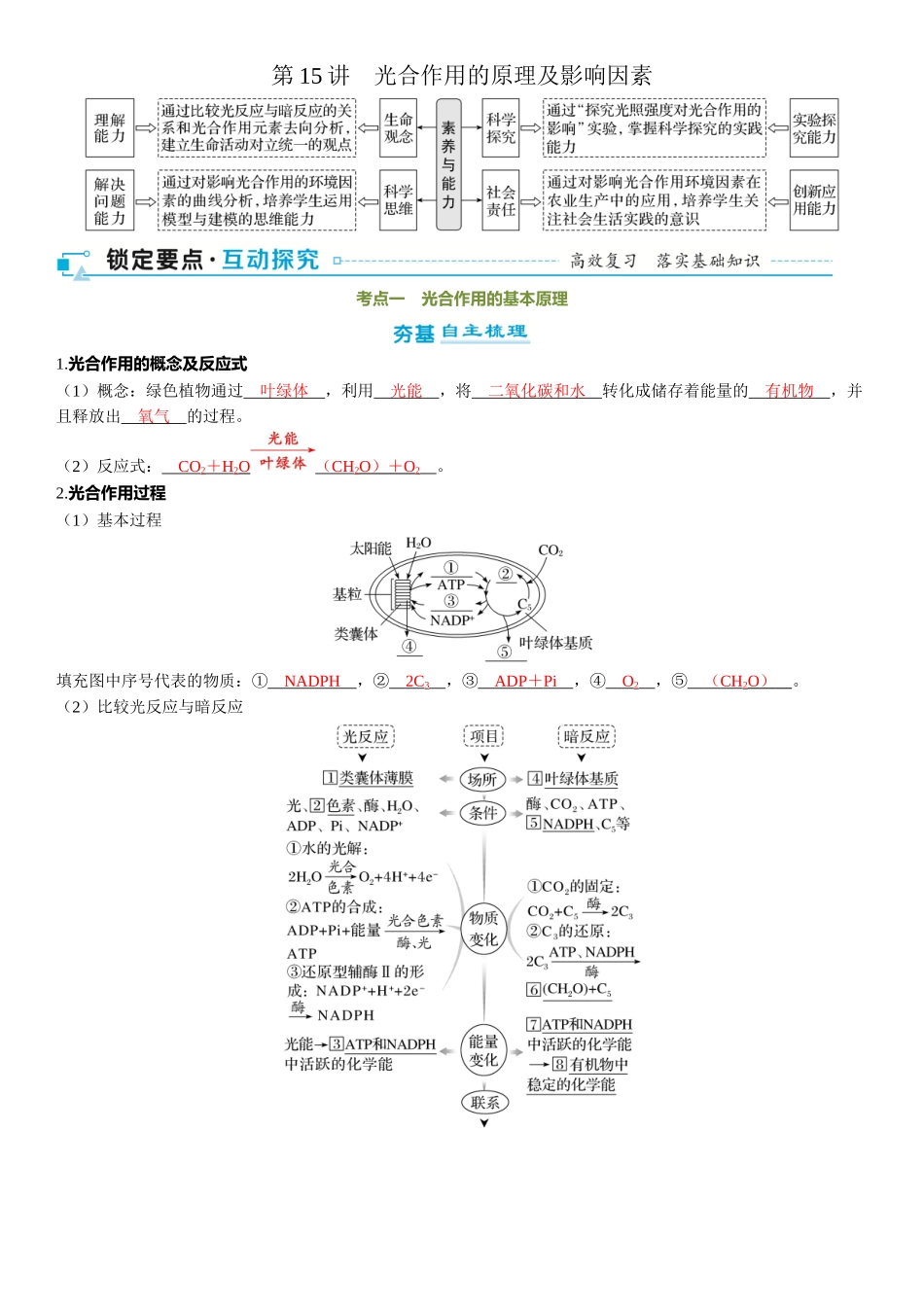 2026年三维设计一轮高中总复习生物-第15讲　光合作用的原理及影响因素.docx_第1页