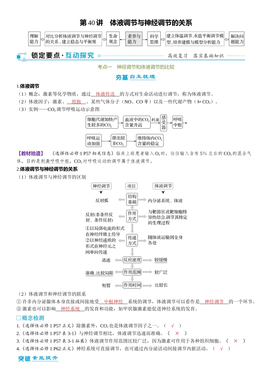 2026年三维设计一轮高中总复习生物-第40讲　体液调节与神经调节的关系.docx_第1页