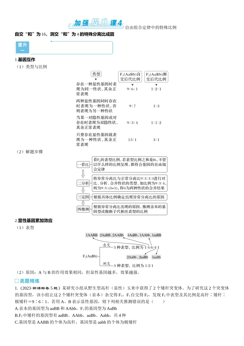 2026年三维设计一轮高中总复习生物-加强提升课4  自由组合定律中的特殊比例.docx_第1页