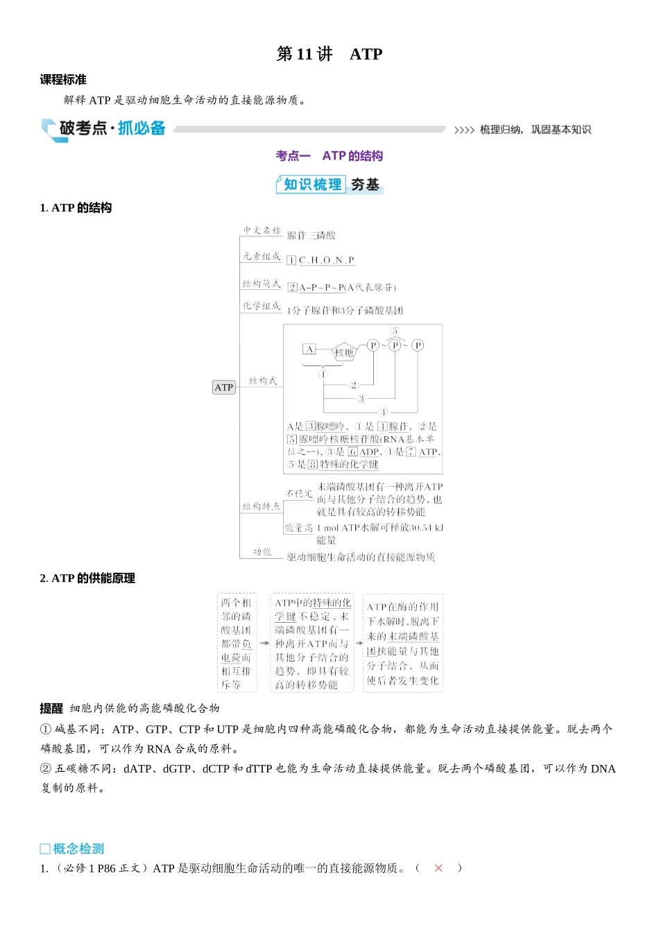 2026年三维设计一轮高中总复习生物教师用-第11讲　ATP.docx_第1页