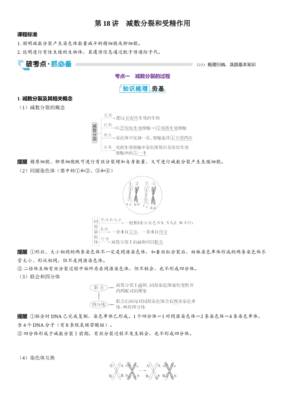 2026年三维设计一轮高中总复习生物教师用-第18讲　减数分裂和受精作用.docx_第1页