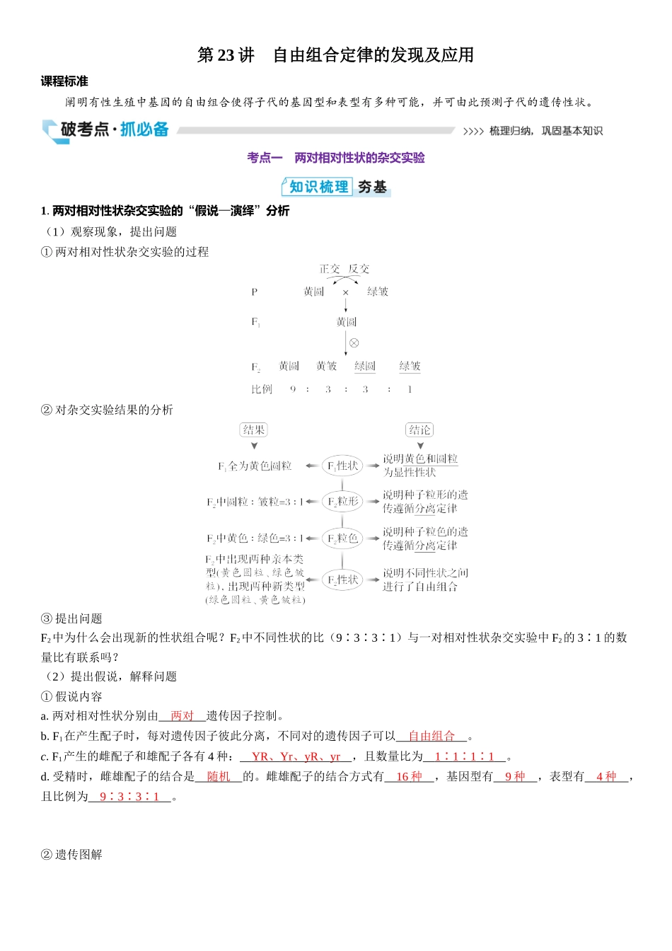 2026年三维设计一轮高中总复习生物教师用-第23讲　自由组合定律的发现及应用.docx_第1页