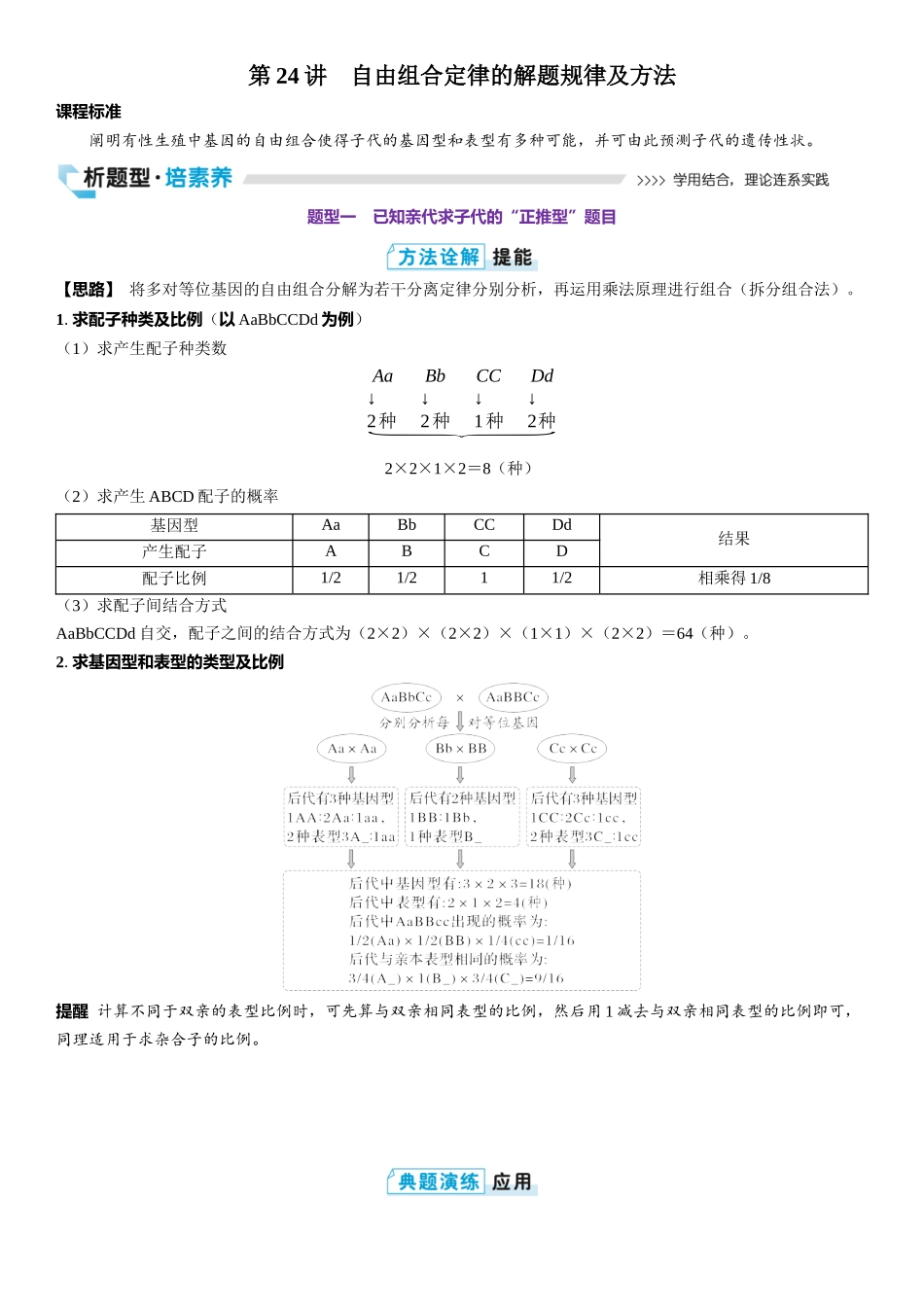 2026年三维设计一轮高中总复习生物教师用-第24讲　自由组合定律的解题规律及方法.docx_第1页