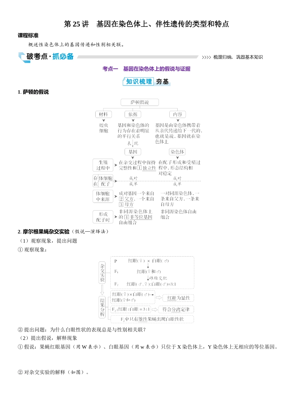 2026年三维设计一轮高中总复习生物教师用-第25讲　基因在染色体上、伴性遗传的类型和特点.docx_第1页