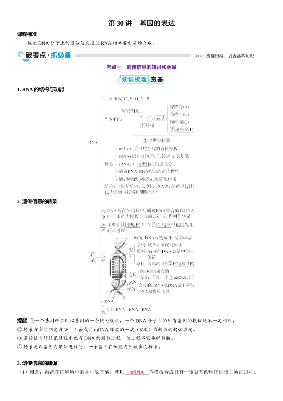 2026年三维设计一轮高中总复习生物教师用-第30讲　基因的表达.docx_第1页