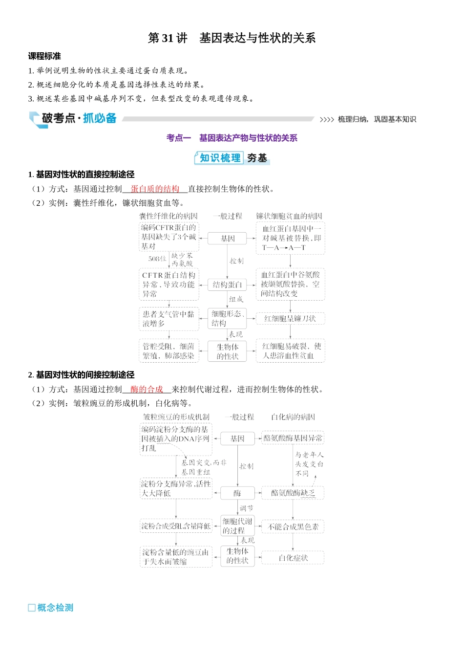 2026年三维设计一轮高中总复习生物教师用-第31讲　基因表达与性状的关系.docx_第1页