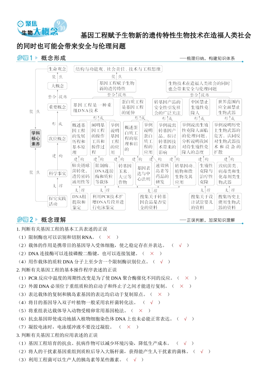2026年三维设计一轮高中总复习生物教师用-聚焦生物大概念9、10⇒基因工程赋予生物新的遗传特性生物技术在造福人类社会的同时也可能会带来安全与伦理问题.docx_第1页