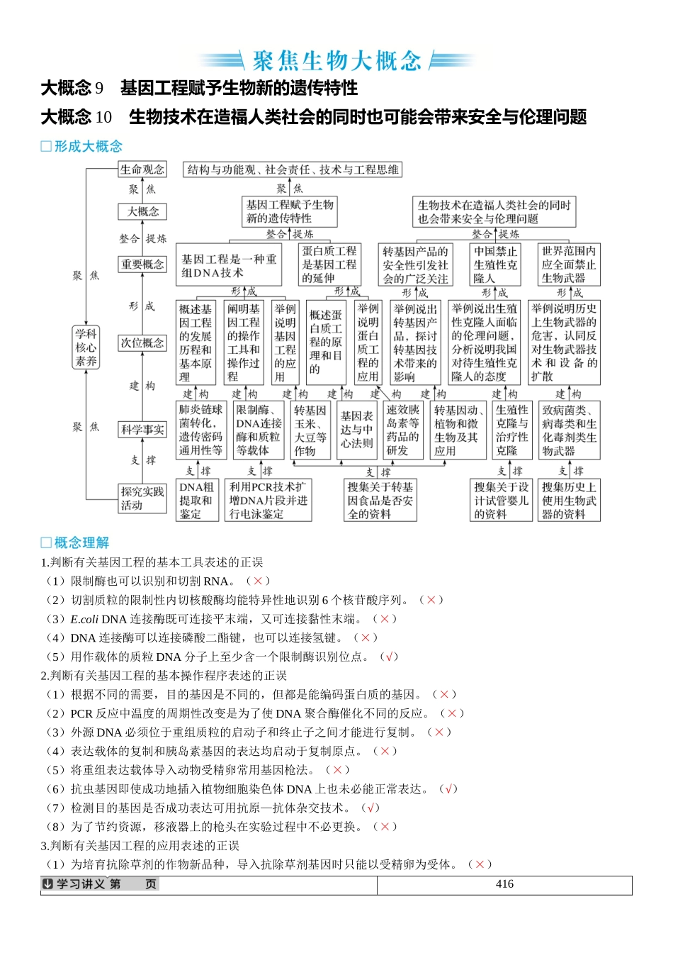 2026年三维设计一轮高中总复习生物-聚焦生物大概念  大概念9⇒基因工程赋予生物新的遗传特性  大概念10⇒生物技术在造福人类社会的同时也可能会带来安全与伦理问题.docx_第1页