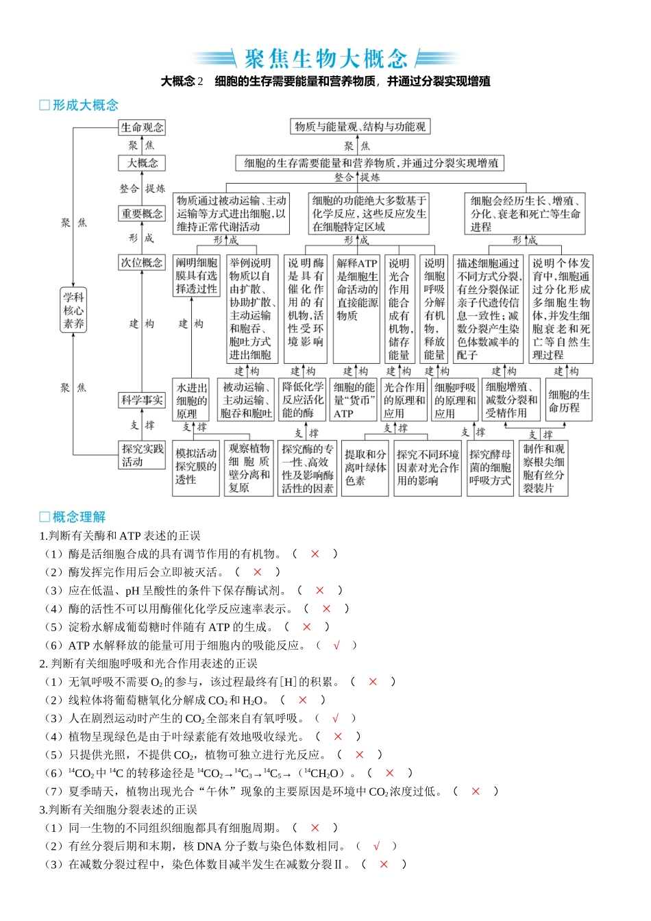 2026年三维设计一轮高中总复习生物-聚焦生物大概念 大概念2　细胞的生存需要能量和营养物质，并通过分裂实现增殖.docx_第1页